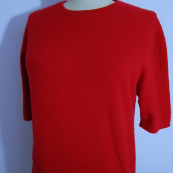 M CASHMERE Knit Sweater Pullover Short Sleeve Boxy Red - Picture 1 of 10